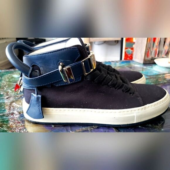 Buscemi High Navy Leather & Italian Fabric High-Top Sneaker Mens 42 NWOT - Picture 1 of 9